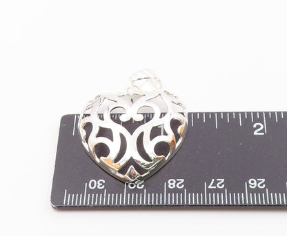 925 Sterling Silver  Vintage Shiny Love Heart Dome Cutout Pendant  PT16240