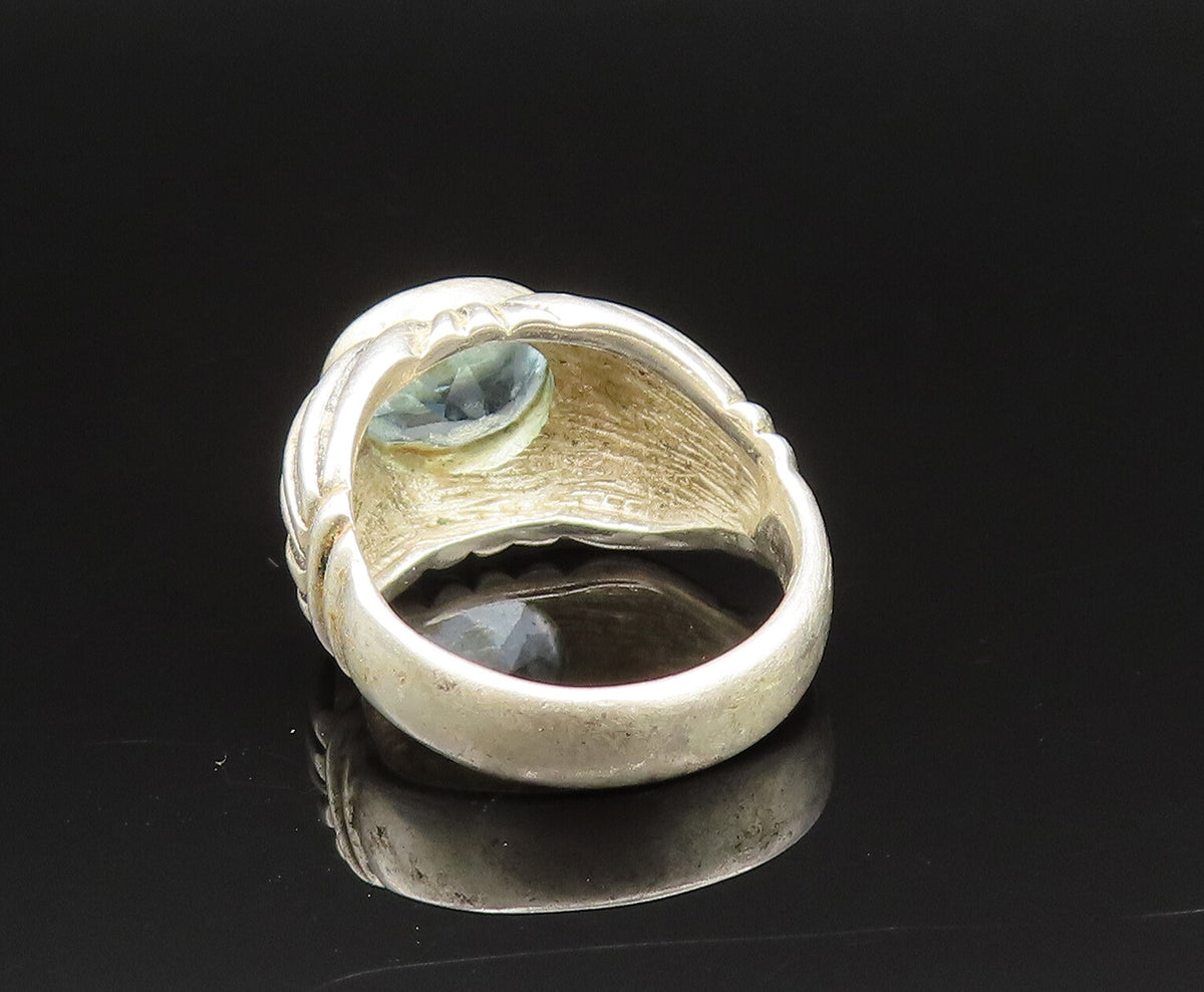 ESPO SIG 925 Silver  Vintage Oval Aquamarine Ribbed Dome Ring Sz 7.5  RG25671