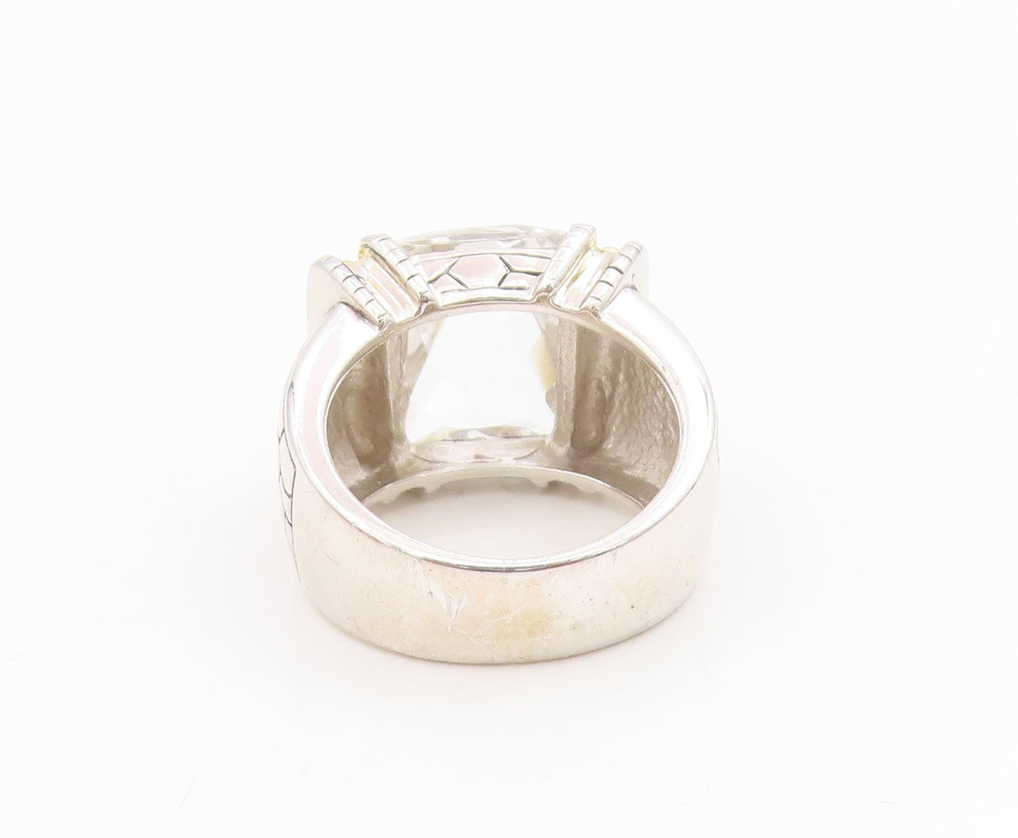 925 Sterling Silver Vintage Ring Two Tone Faceted White Topaz Band Sz 7 RG34327