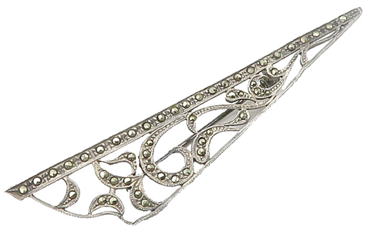 925 Sterling Silver  Vintage Marcasite Floral Swirl Vine Brooch Pin  BP5444