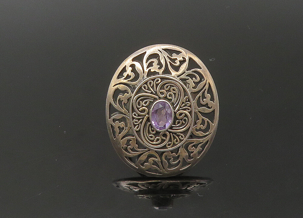 925 Sterling Silver  Vintage Amethyst Open Swirl Cocktail Ring Sz 6  RG22616