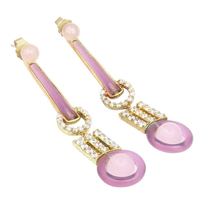 925 Sterling Silver Vintage Earrings Gold Plated Rose Quartz & Amethyst  EG14250