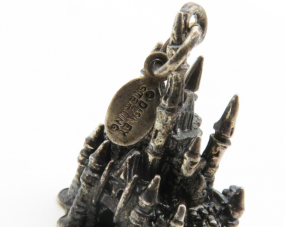 DISNEY 925 Sterling Silver  Vintage Oxidized Sculpted Castle Pendant  PT11454