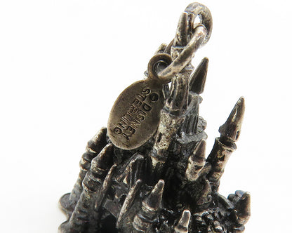 DISNEY 925 Sterling Silver  Vintage Oxidized Sculpted Castle Pendant  PT11454