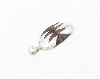 925 Sterling Silver  Vintage Dark Stone Shiny Hammered Detail Pendant  PT14376