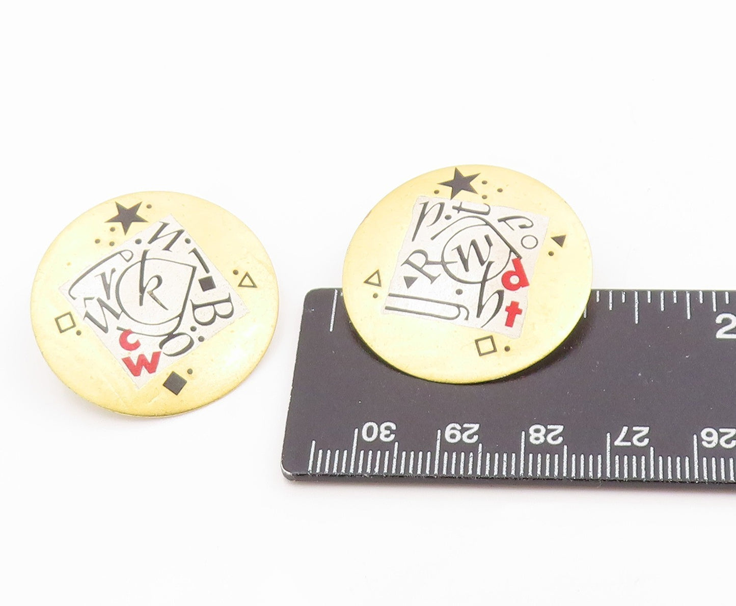 22k Gold & 925 Sterling Silver Vintage Earrings PFUELB Geometric Studs  EG14317