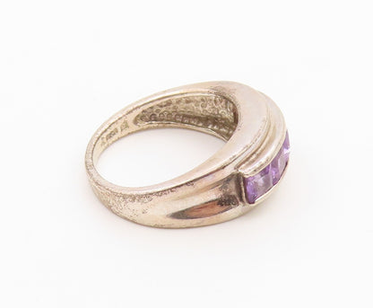 925 Sterling Silver Vintage Ring Classic Channel Set Amethyst Band Sz 8 RG36647