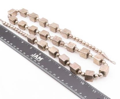 925 Sterling Silver Vintage Necklace Dark Tone Spheres & Cubes Chain  NE4545