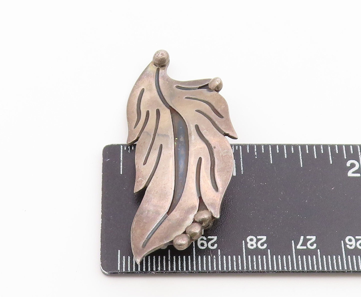 925 Sterling Silver Vintage Brooch Pin MEXICO Modernist Leaf Design  BP12662