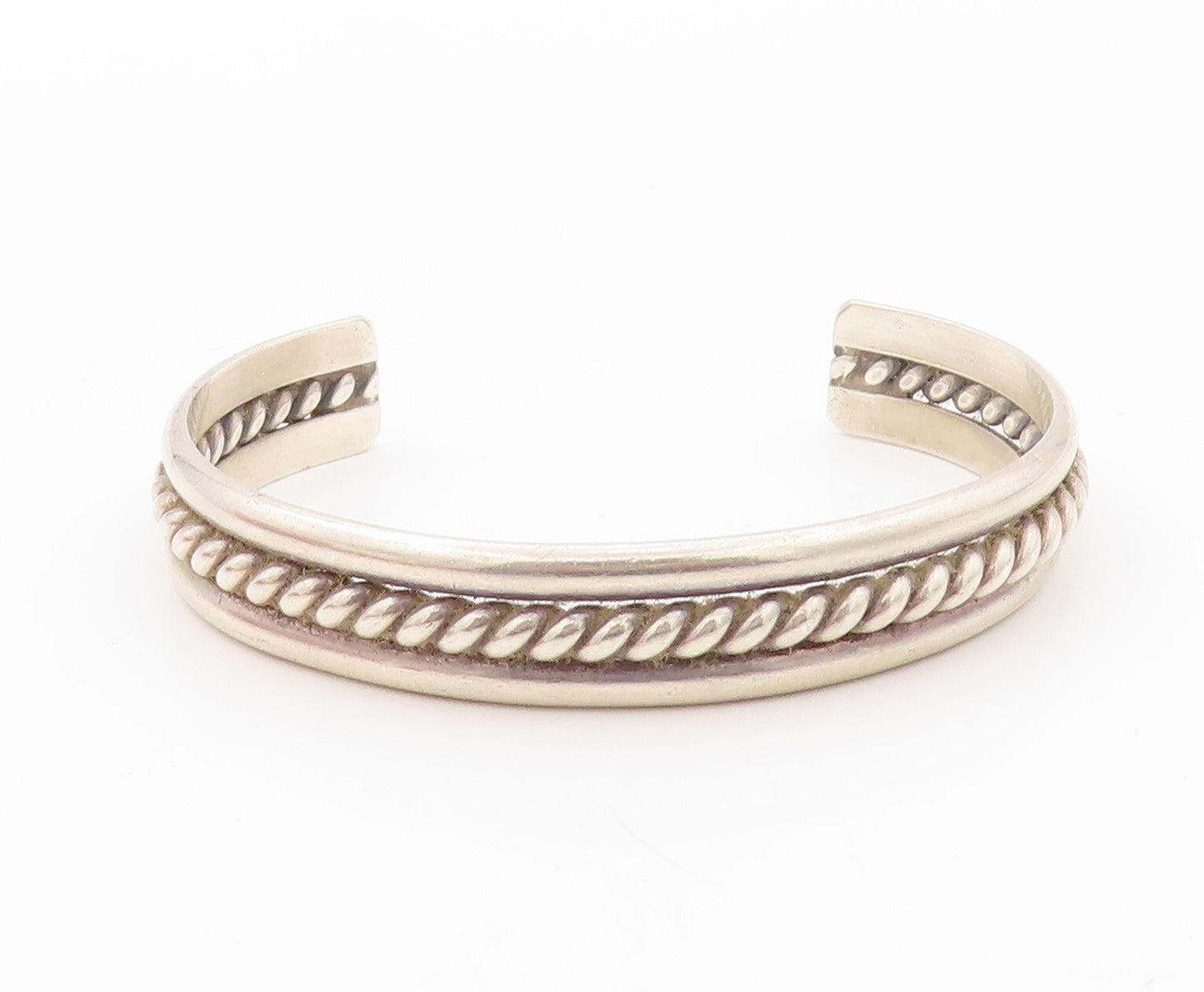 925 Sterling Silver Vintage Bracelet NAVAJO Twisted Rope Carved Cuff  BT10818