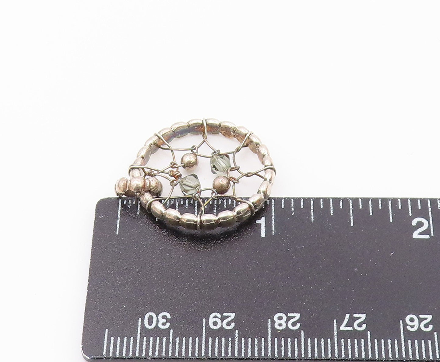 925 Sterling Silver  Vintage Wire Twist Beaded Detail Round Pendant  PT17339