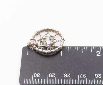 925 Sterling Silver  Vintage Wire Twist Beaded Detail Round Pendant  PT17339