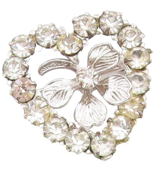 CARL ART 925 Silver  Vintage Cubic Zirconia Clover Heart Brooch Pin  BP7980