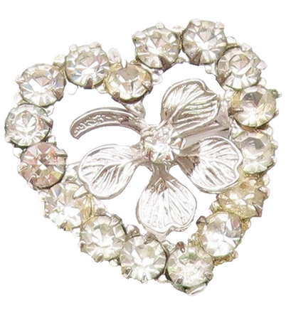 CARL ART 925 Silver  Vintage Cubic Zirconia Clover Heart Brooch Pin  BP7980