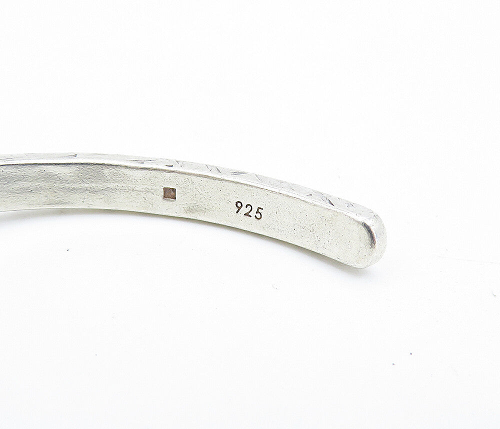 925 Sterling Silver  Vintage Lapis Lazuli Shiny Textured Cuff Bracelet  BT3085