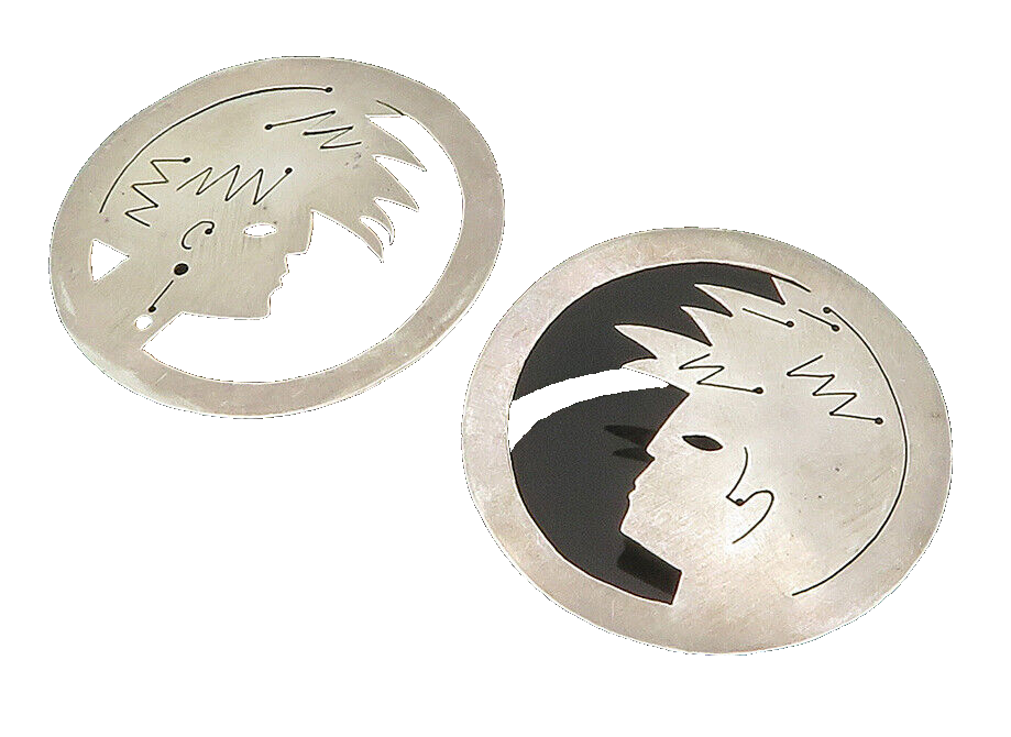 DESIGNER 925 Sterling Silver  Vintage Man Face Profile Drop Earrings  EG11566