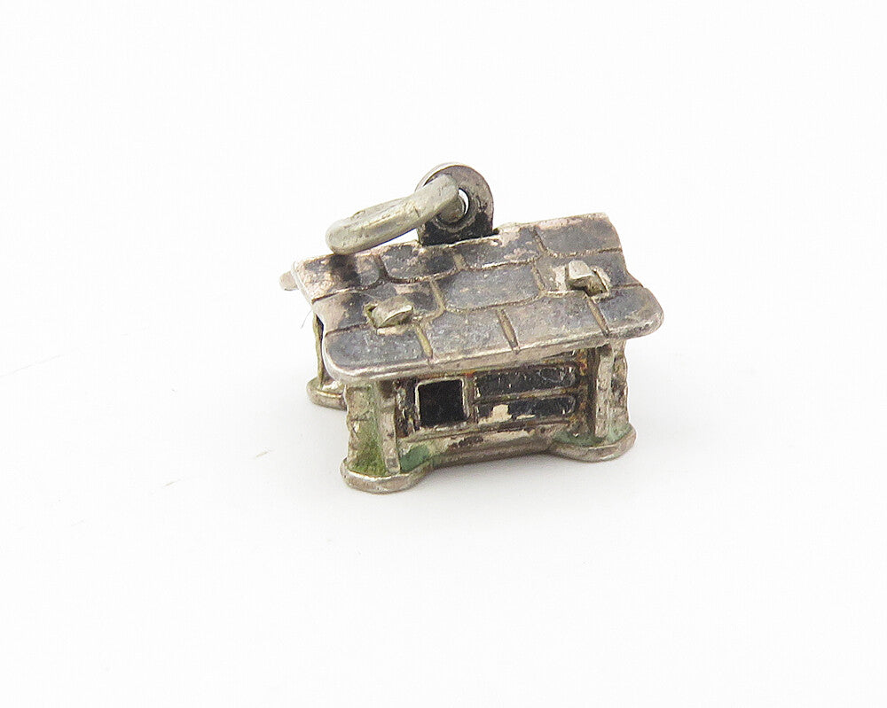 925 Sterling Silver  Vintage Dark Tone Petite Cottage House Pendant  PT9068