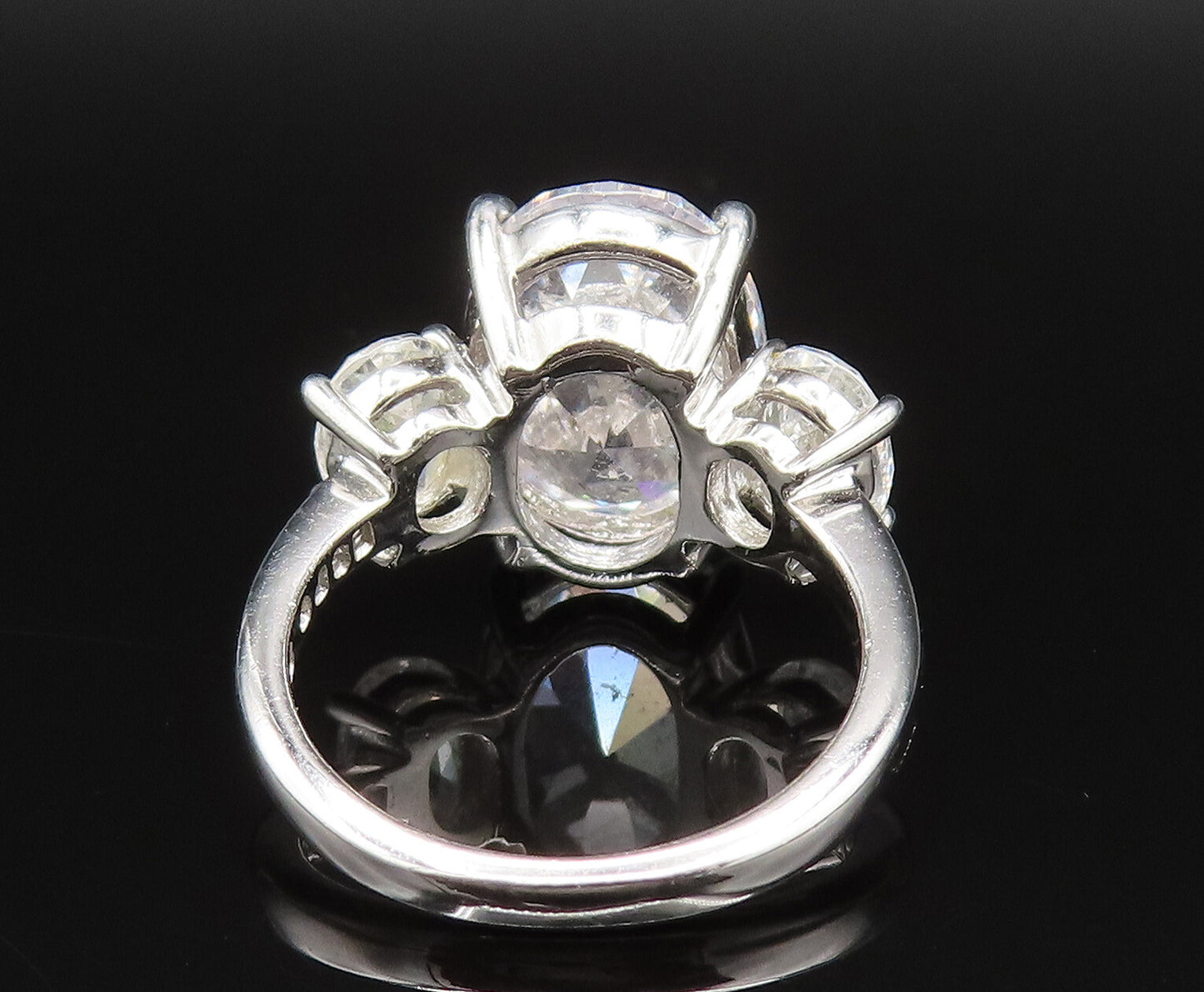 ESPO 925 Silver  Vintage Three Stone Oval Cubic Zirconia Ring Sz 6.5  RG25419