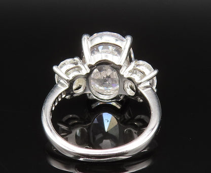 ESPO 925 Silver  Vintage Three Stone Oval Cubic Zirconia Ring Sz 6.5  RG25419