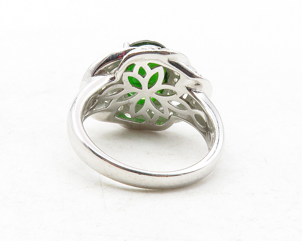 925 Sterling Silver  Peridot & Topaz Shiny Swirl Cocktail Ring Sz 6  RG12366