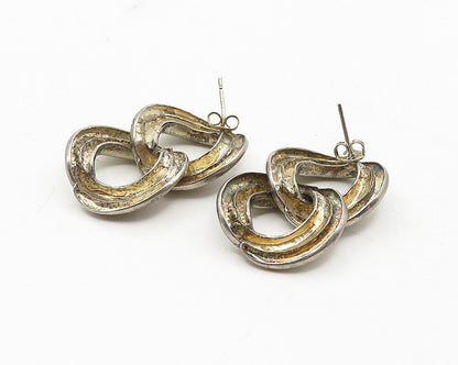 925 Sterling Silver  Vintage Shiny Open Round Linked Drop Earrings  EG5916