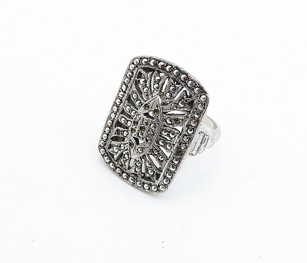 925 Sterling Silver  Vintage Sparkling Open Design Cocktail Ring Sz 6  RG6104