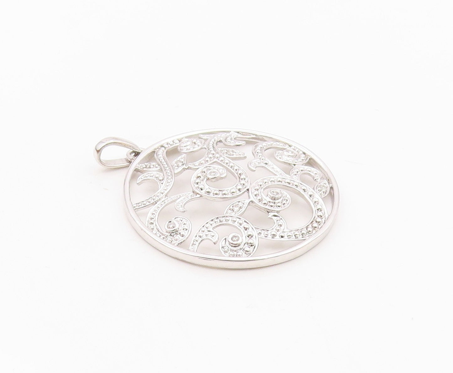 925 Silver  Vintage Openwork Genuine Diamonds Leaf Vine Pendant  PT21563
