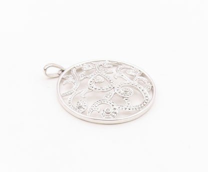 925 Silver  Vintage Openwork Genuine Diamonds Leaf Vine Pendant  PT21563