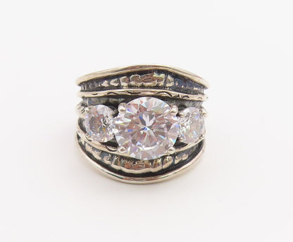 925 Sterling Silver Vintage Ring CZ Wide Tapered Statement Band  Sz 10  RG36735