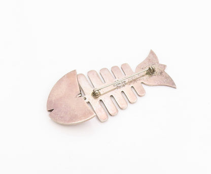 MEXICO 925 Sterling Silver Vintage Shiny Fish Bones Brooch Pin  BP8629