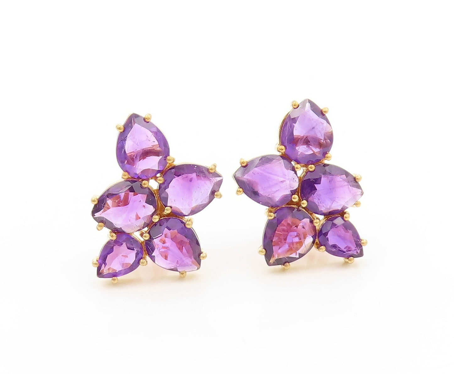 925 Sterling Silver Vintage Earrings Gold Plated Drop Cut Amethyst  EG13384