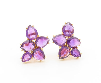 925 Sterling Silver Vintage Earrings Gold Plated Drop Cut Amethyst  EG13384