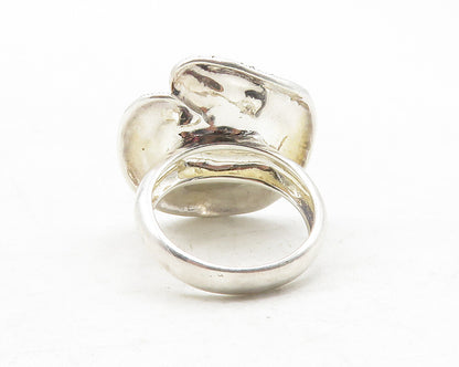 925 Silver  Cubic Zirconia & Marcasite Floral Cocktail Ring Sz 6.5  RG12418