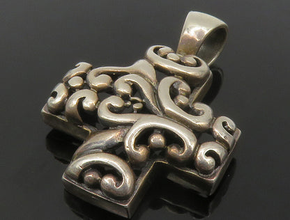 925 Sterling Silver  Vintage Open Swirl Cross Dark Tone Shiny Pendant  PT10932
