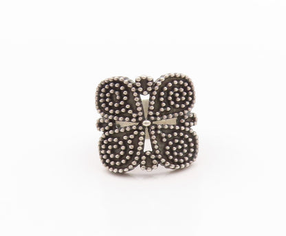 925 Sterling Silver Vintage Ring Antique Dark Tone Beaded Flower  Sz 7.5 RG32400