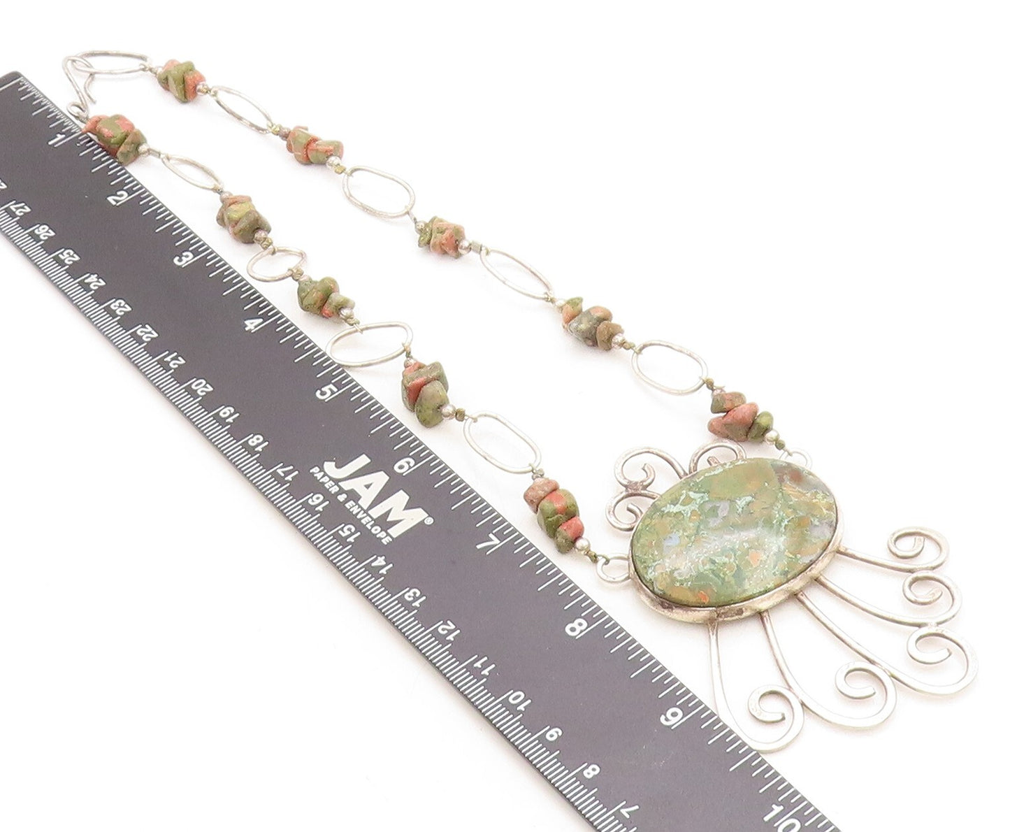 DESIGNER 925 Sterling Silver  Vintage Jasper Beaded Chain Necklace  NE1907