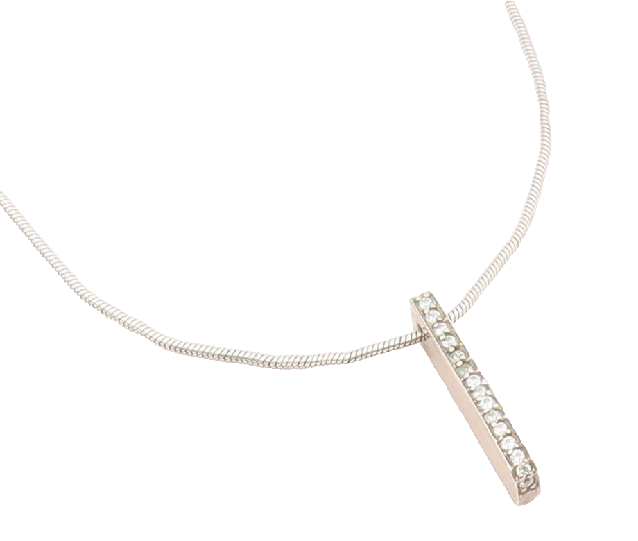 925 Sterling Silver  Vintage Topaz Bar Pendant Snake Chain Necklace  NE3660