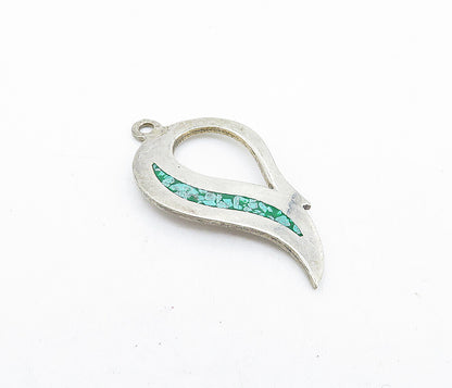 MEXICO 925 Sterling Silver  Vintage Crushed Turquoise Detail Pendant  PT4465