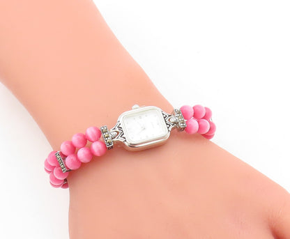 925 Sterling Silver  Beaded Cat's Eye & Marcasite Watch Bracelet  BT1022