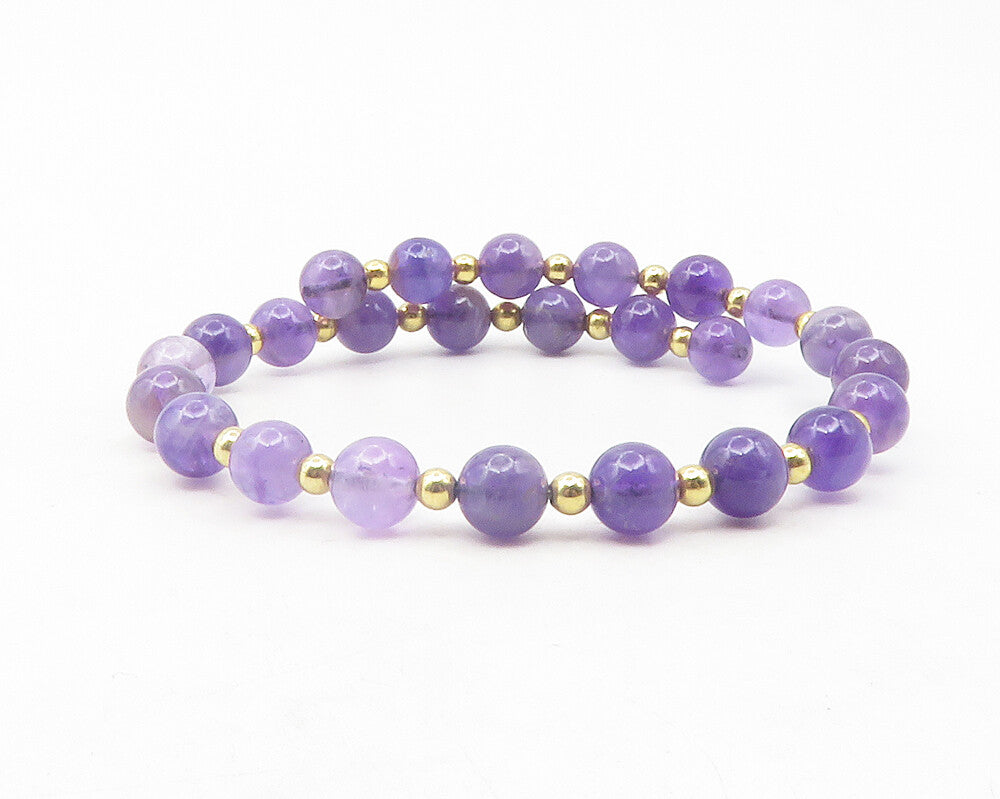 925 Sterling Silver  Amethyst Beaded Gold Plated Bypass Bangle Bracelet BT4754
