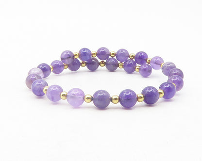 925 Sterling Silver  Amethyst Beaded Gold Plated Bypass Bangle Bracelet BT4754