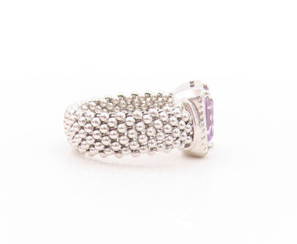925 Sterling Silver Vintage Ring Square Amethyst Chain Band  Sz 7.5  RG32847