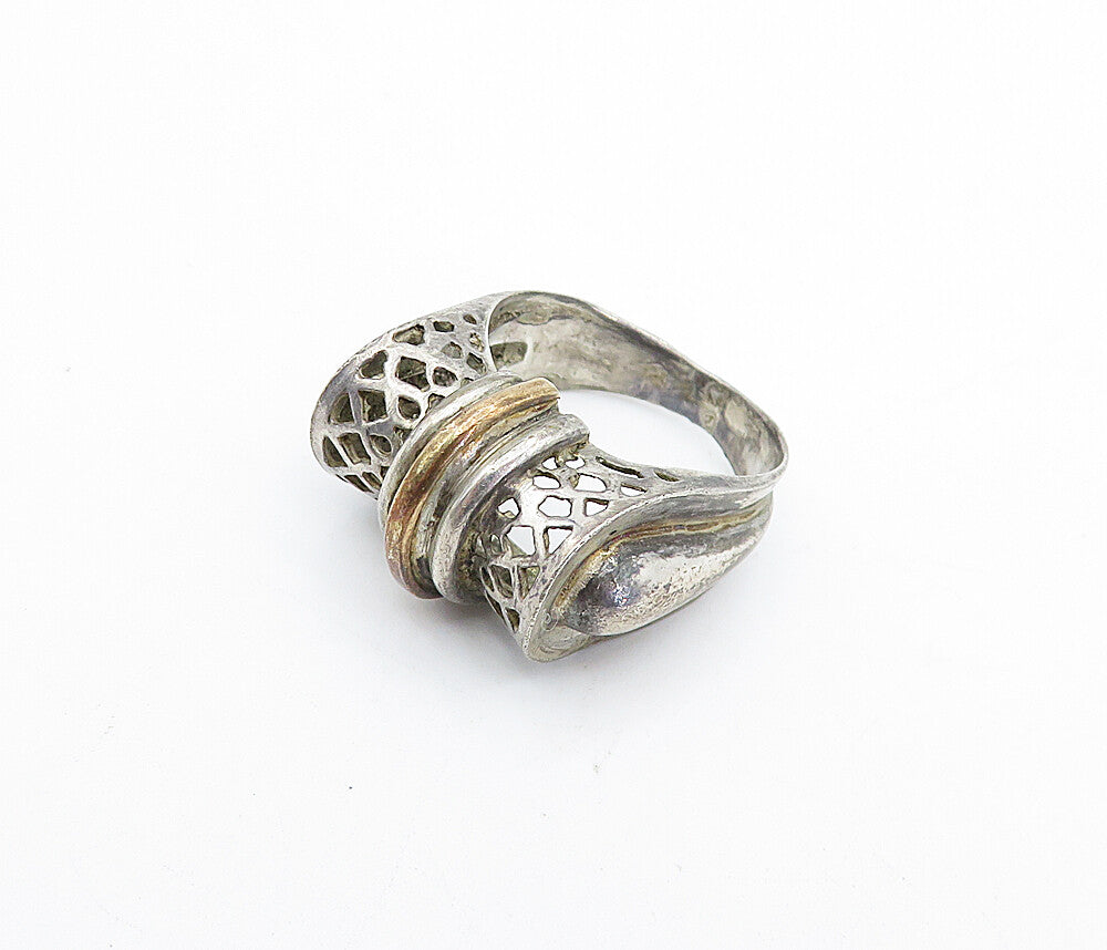 925 Sterling Silver  Vintage Two Tone Cutout Dome Band Ring Sz 6  RG4127