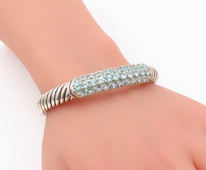 925 Sterling Silver Vintage Bracelet Twisted Rope Hinged CZ Cuff  BT11108