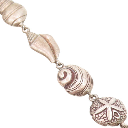 925 Sterling Silver Vintage Bracelet Modernist Seashell Coastal Charms  BT11719