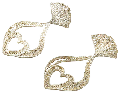 925 Sterling Silver  Vintage Filigree Open Love Heart Dangle Earrings  EG8472