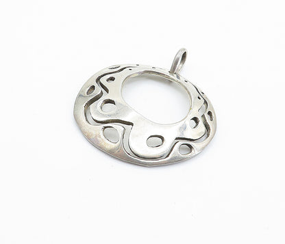 925 Sterling Silver  Vintage Modernist Round Cutout Design Pendant  PT4093