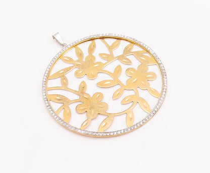 925 Sterling Silver Vintage Pendant Round Floral Stencil Cutout CZ Frame PT23259