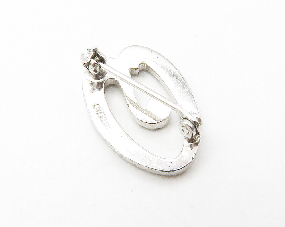 925 Sterling Silver  Vintage Sparkling Open Swirl Petite Brooch Pin  BP5536