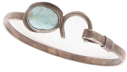 925 Sterling Silver Vintage Bracelet Solid Oval Larimar U Hook Bangle  BT10495